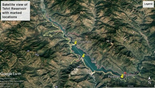 Satellite view of Tehri reservoir (Google Earth)