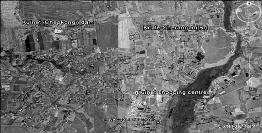Location of Kuinet (Chepkongi) Dam Satellite image (Source: Google Earth).